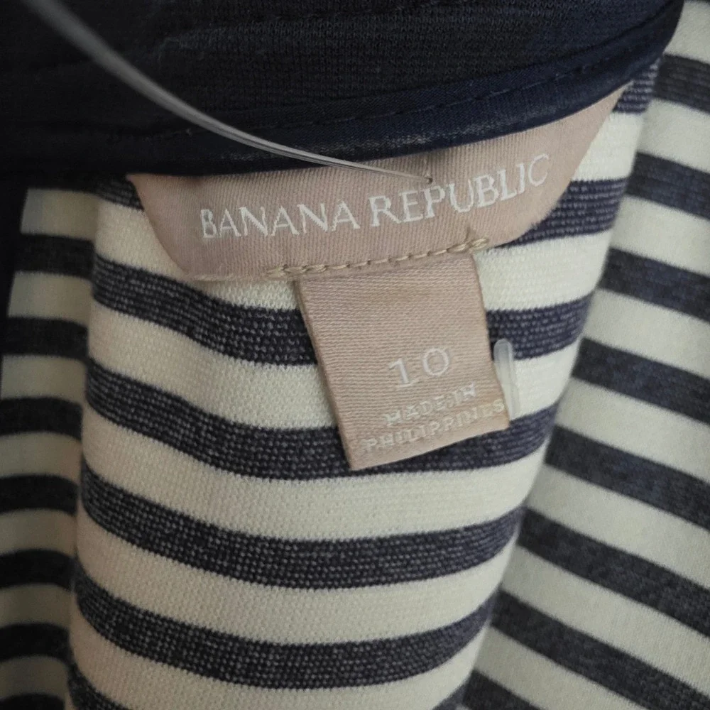 Banana Republic Navy White Striped Sheath Dress Scoop Neck Elbow Sleeve Size 10 - Picture 6 of 16